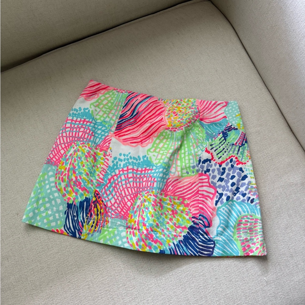 Lilly Pulitzer Green and Pink Pleated Mini Skirt